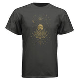 Lotus Cosmic-Tee — Black graphic tee, front view