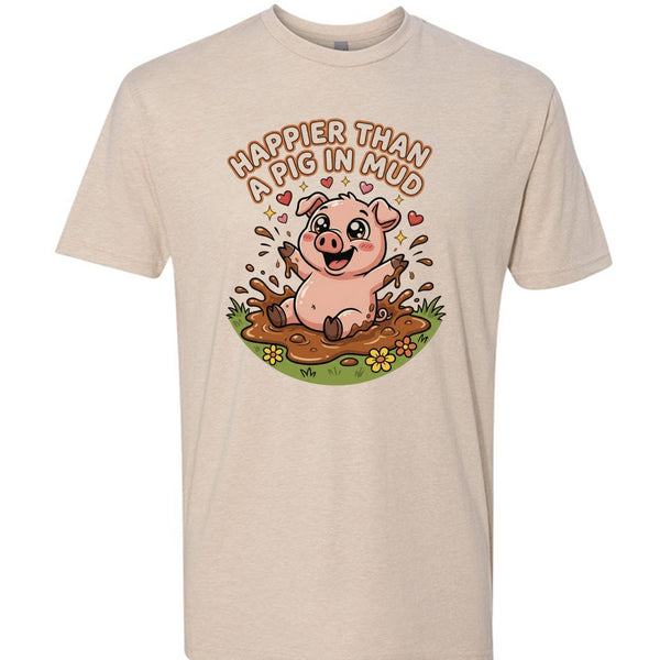 Pig in Mud Cosmic-Tee — Heather Cream graphic tee, front view