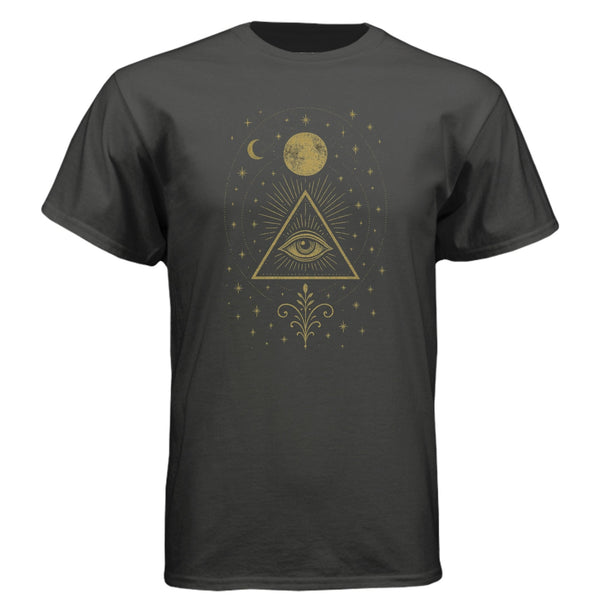 Providence Cosmic-Tee — Black graphic tee, front view