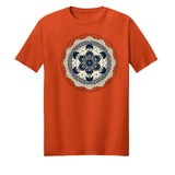 Sacred G Cosmic-Tee — Orange graphic tee, front view