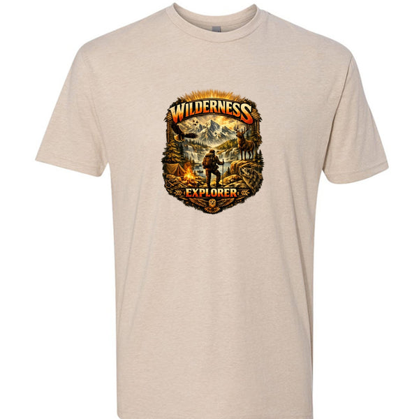 Wilderness Explorer — Heather Cream graphic tee, front view
