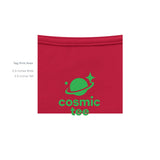 Wooty Cosmic-Tee — Red graphic tee, inside tag detail