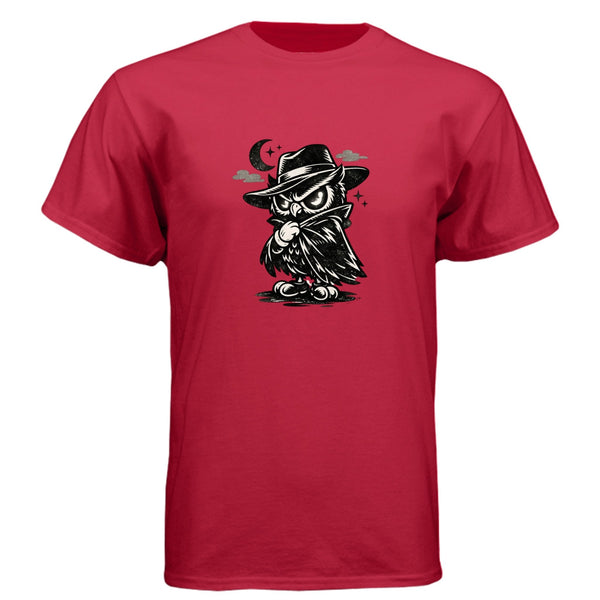 Wooty Cosmic-Tee — Red graphic tee, front view