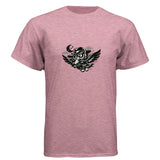 Wooty Fly Cosmic-Tee — Heather Light Pink graphic tee, front view