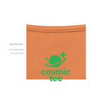 Wooty Fly Cosmic-Tee — Orange graphic tee, inside tag detail