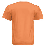 Wooty Fly Cosmic-Tee — Orange graphic tee, back view