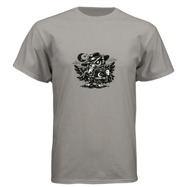 Wootys New Cosmic-Tee — Stone Grey graphic tee, front view